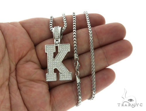 CZ Silver Initial(K) Pendant 24 Inches Franco Chain Set 58479 - Image 4