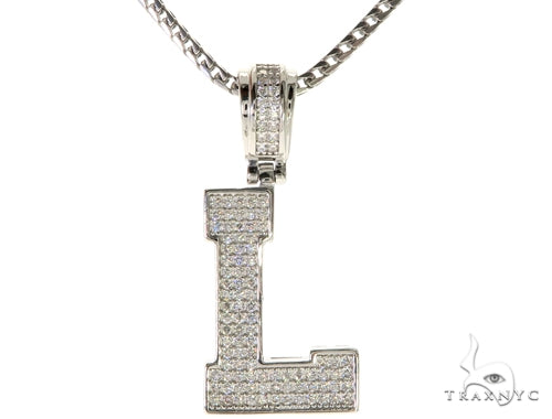 CZ Silver Initial(L) Pendant 24 Inches Franco Chain Set 58480 - Image 1