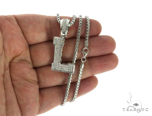 CZ Silver Initial(L) Pendant 24 Inches Franco Chain Set 58480 - Image 4