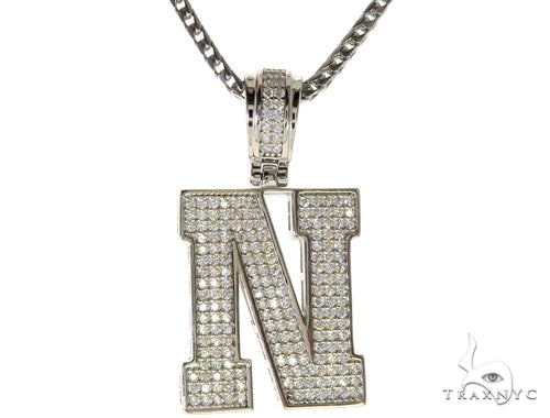 CZ Silver Initial(N) Pendant 24 Inches Franco Chain Set 58482 - Image 1