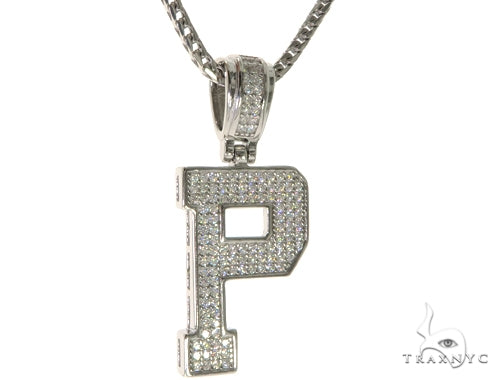 CZ Silver Initial(P) Pendant 24 Inches Franco Chain Set 58484 - Image 2