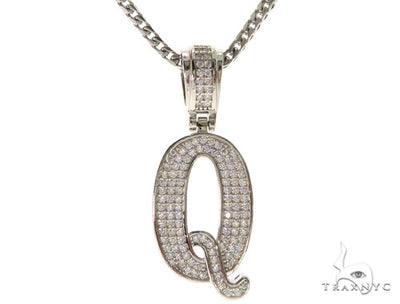 CZ Silver Initial(Q) Pendant 24 Inches Franco Chain Set 58485 - Image 1