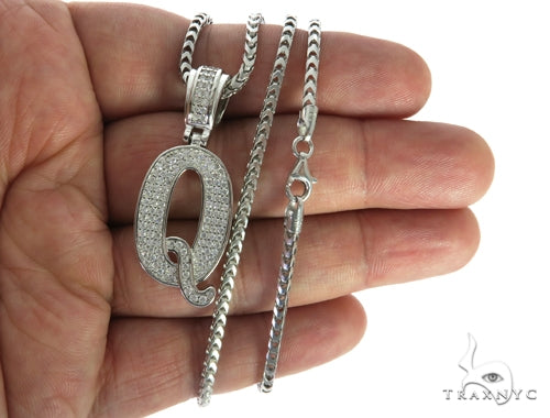 CZ Silver Initial(Q) Pendant 24 Inches Franco Chain Set 58485 - Image 4