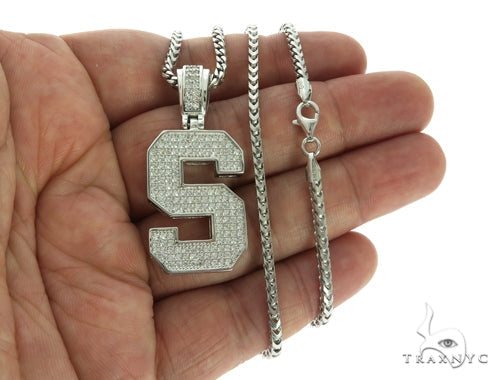 CZ Silver Initial(S) Pendant 24 Inches Franco Chain Set 58487 - Image 4