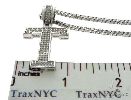 CZ Silver Initial(T) Pendant 24 Inches Franco Chain Set 58488 - Image 6