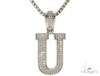 CZ Silver Initial(U) Pendant 24 Inches Franco Chain Set 58489 - Image 1