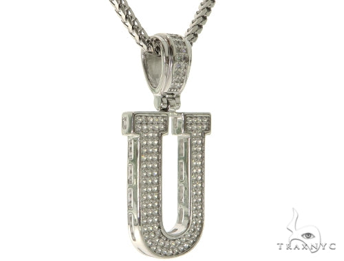CZ Silver Initial(U) Pendant 24 Inches Franco Chain Set 58489 - Image 2