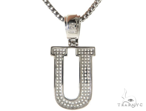 CZ Silver Initial(U) Pendant 24 Inches Franco Chain Set 58489 - Image 3