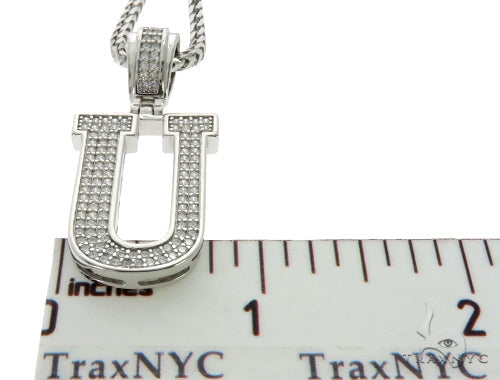 CZ Silver Initial(U) Pendant 24 Inches Franco Chain Set 58489 - Image 6