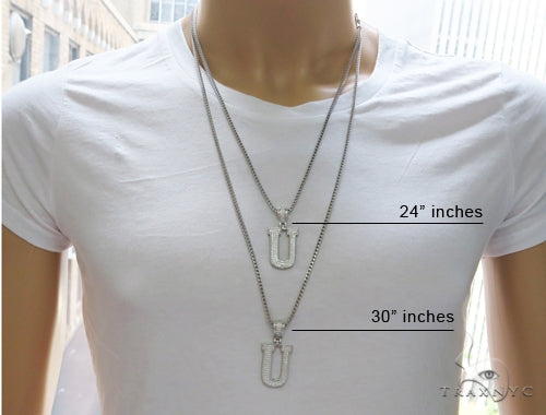 CZ Silver Initial(U) Pendant 24 Inches Franco Chain Set 58489 - Image 7