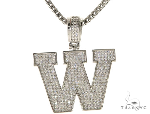 CZ Silver Initial(W) Pendant 24 Inches Franco Chain Set 58491 - Image 1