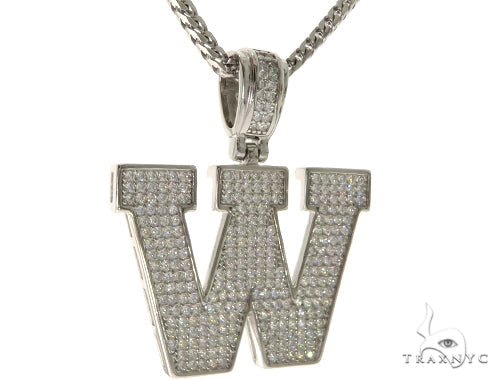 CZ Silver Initial(W) Pendant 24 Inches Franco Chain Set 58491 - Image 2