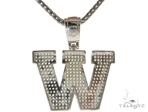 CZ Silver Initial(W) Pendant 24 Inches Franco Chain Set 58491 - Image 3