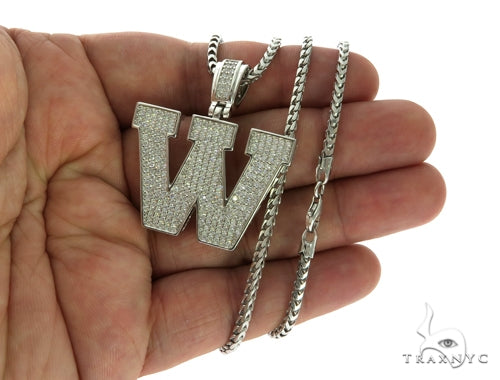 CZ Silver Initial(W) Pendant 24 Inches Franco Chain Set 58491 - Image 4