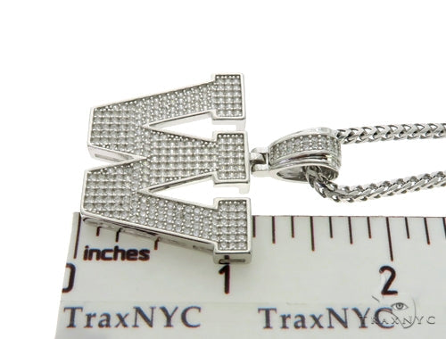 CZ Silver Initial(W) Pendant 24 Inches Franco Chain Set 58491 - Image 5