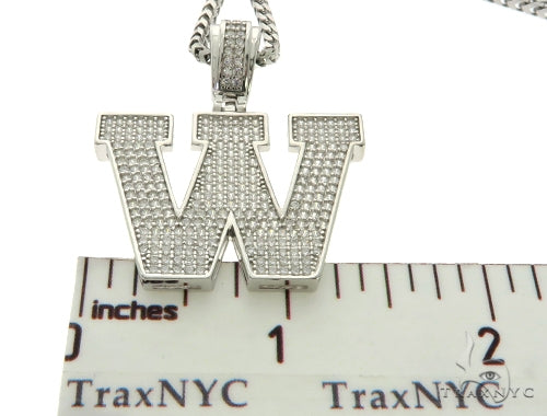 CZ Silver Initial(W) Pendant 24 Inches Franco Chain Set 58491 - Image 6