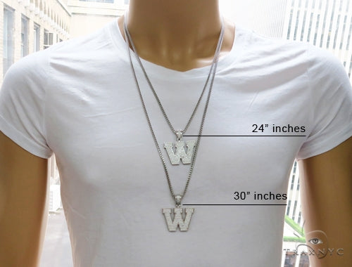 CZ Silver Initial(W) Pendant 24 Inches Franco Chain Set 58491 - Image 7