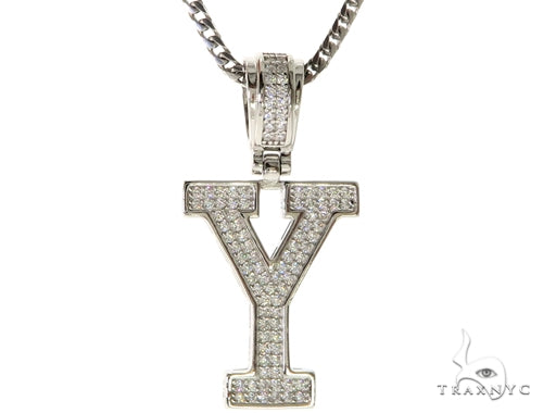 CZ Silver Initial(Y) Pendant 24 Inches Franco Chain Set 58493 - Image 1