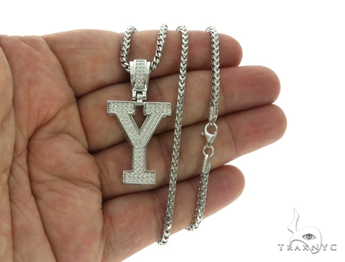 CZ Silver Initial(Y) Pendant 24 Inches Franco Chain Set 58493 - Image 4