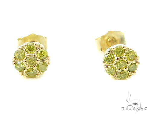 Yellow gemstone cluster flower stud earrings with gold settings