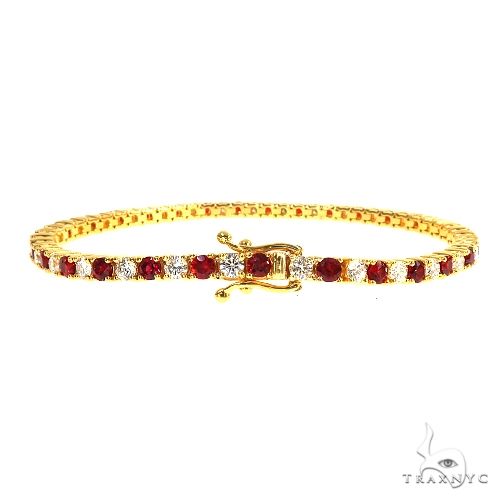 Candy Cane Red Sapphire Diamond Tennis Bracelet 66944 - Image 2