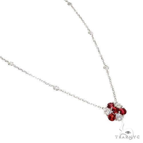 14K Gold Candy Cane Sapphire Diamond Flower Necklace, photo 2 of 6