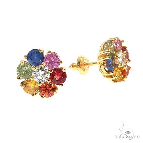 14K Gold Large Rainbow Diamond Flower Earrings, photo 2 of 3