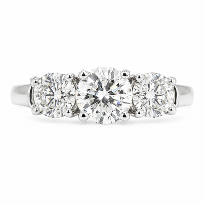 1 carat total weight natural diamond three-stone engagement ring in 14K gold with round brilliant diamonds