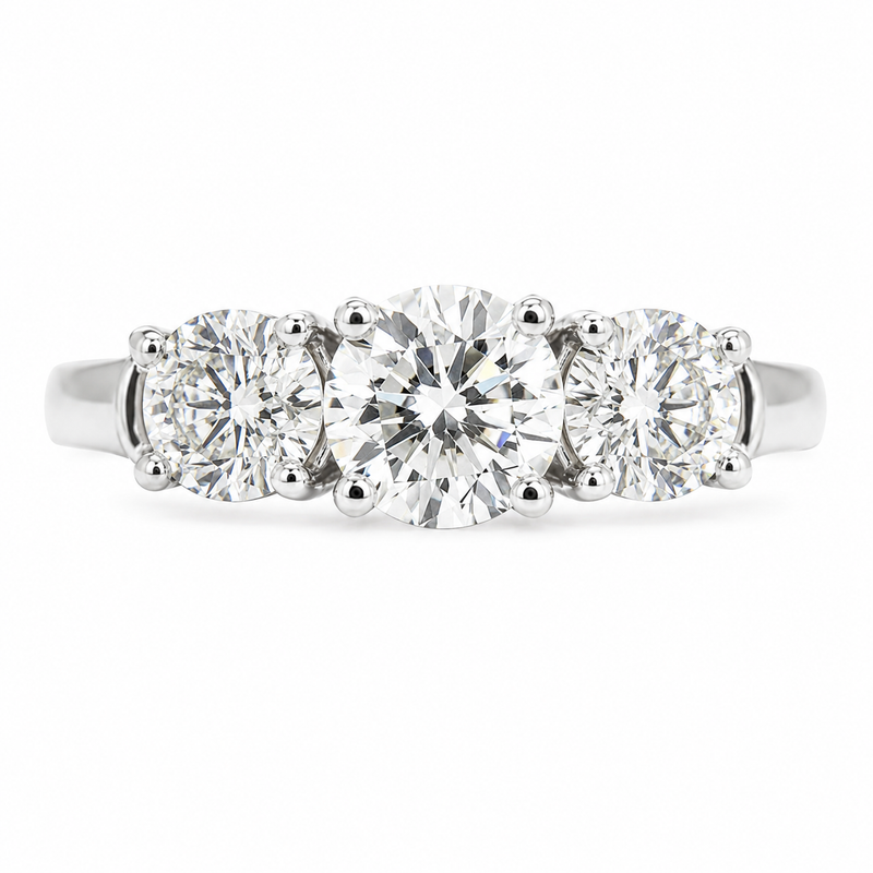 1 carat total weight natural diamond three-stone engagement ring in 14K gold with round brilliant diamonds