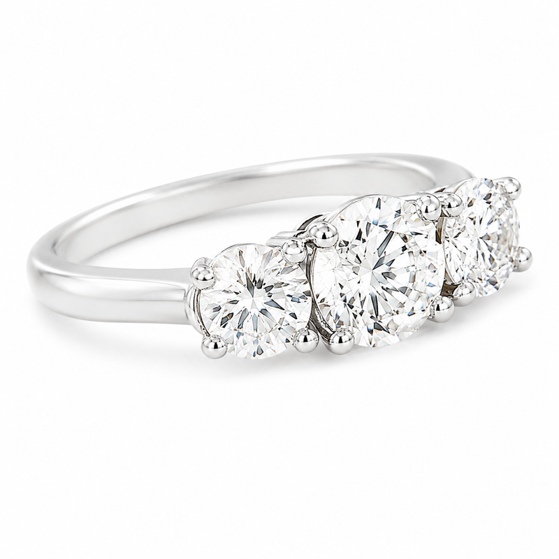 1 carat total weight natural diamond three-stone engagement ring in 14K gold with round brilliant diamonds