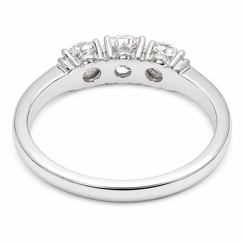 1 carat total weight natural diamond three-stone engagement ring in 14K gold with round brilliant diamonds