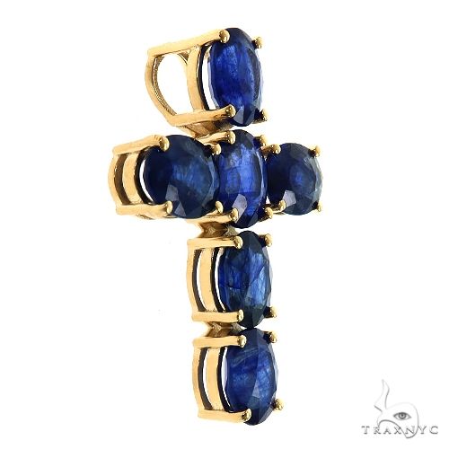 10K Gold Celestial Blue Oval Sapphire Cross, photo 2 of 7