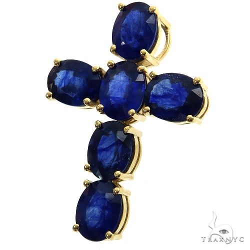 10K Gold Celestial Blue Oval Sapphire Cross, photo 3 of 7