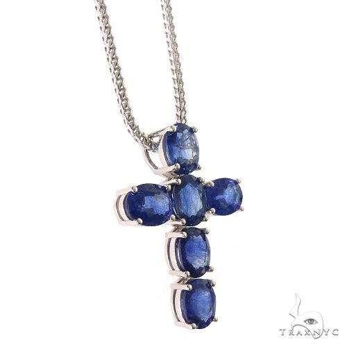 Celestial Blue Oval Sapphire Cross Set .925 Silver 69680 | TraxNYC