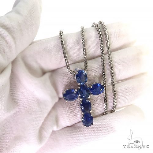 Celestial Blue Oval Sapphire Cross Set .925 Silver 69680 | TraxNYC