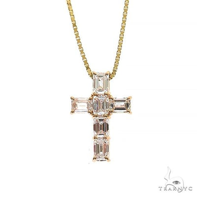 14K Gold Celestial Emerald Cross Mini Pendant Set with Lab-Grown Diamonds