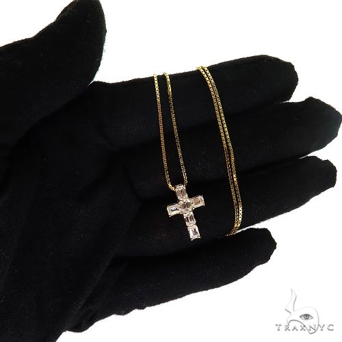 14K Gold Celestial Emerald Cross Mini Pendant Set with Lab-Grown Diamonds, photo 7 of 7