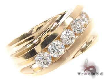 Yellow gold men's ring with channel-set round diamonds in a wide band