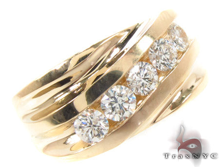 Yellow gold men's ring with channel-set round diamonds in a wide band