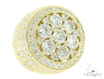 Men's 14k yellow gold diamond ring with round-cut stones in pavé, prong, and bezel settings – front angle