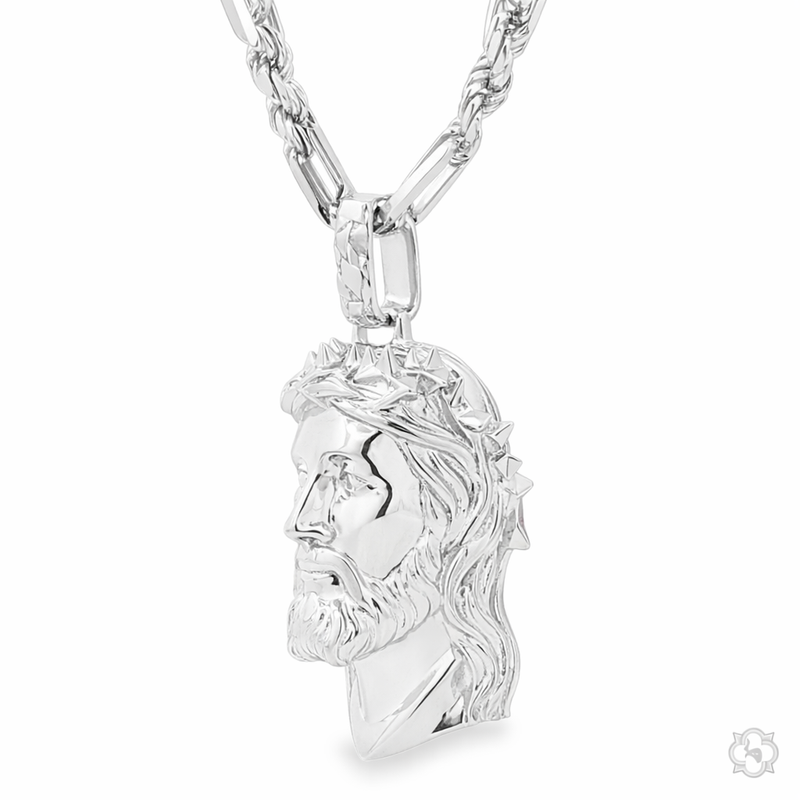 アクセサリー 925 SILVER Jesus Head Pendant Necklace 925 Silver Jesus Pendant & Rope Chain Set | TraxNYC