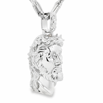 Sterling silver Jesus head pendant with spiked crown on 26-inch Milano rope chain.
