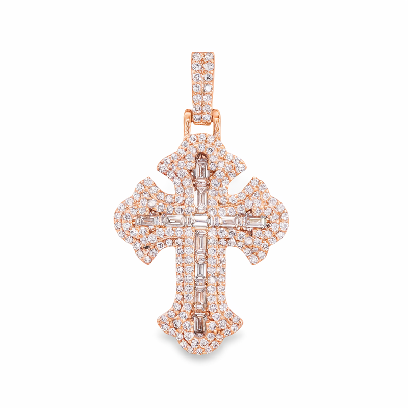 Emerald Cut Diamond Cross Pendant 68542 | TraxNYC