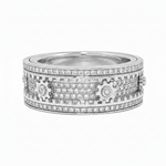 White gold men's spinner ring with diamonds and gear-inspired designs.