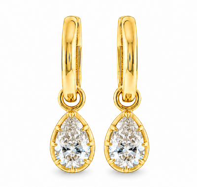 14K Gold Georgian Pear Drop Lab-Grown Diamond Hoop Earrings