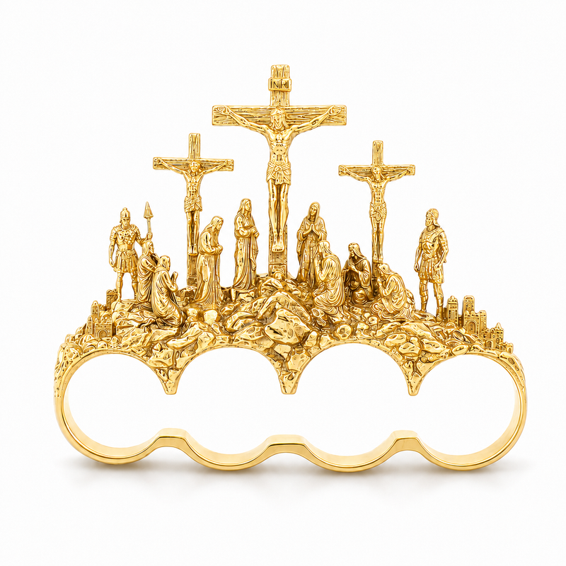 10K Triple Cross 4-Finger Ring 71776