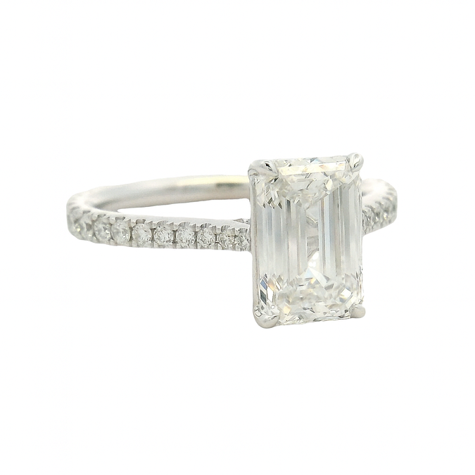 Lumiére Emerald Cut Engagement Ring in 14K gold, view 2