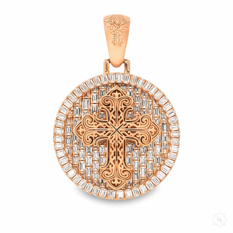 Circular Cross Pendant Set with Emerald Cut 71019