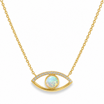 Evil eye necklace with natural opal center and natural diamond accents