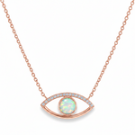 Evil eye necklace with natural opal center and natural diamond accents